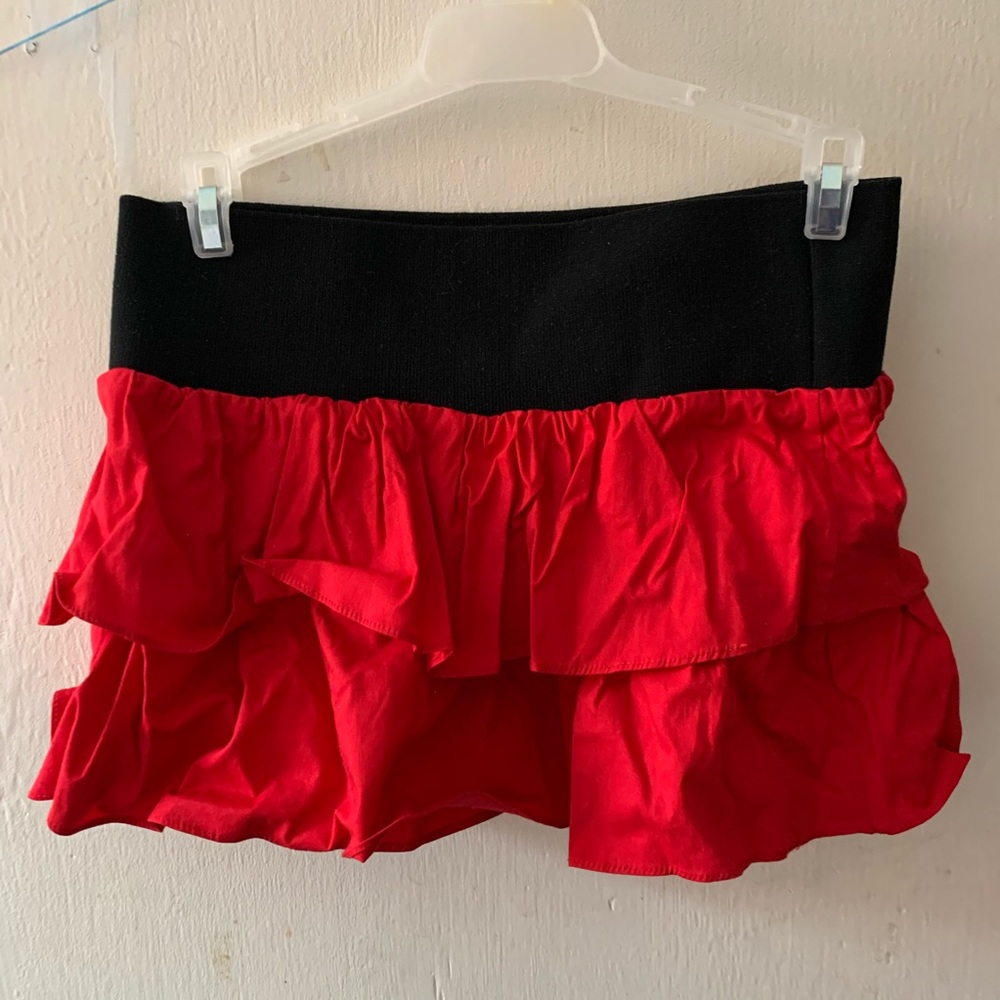 Red Ruffled Mini Skirt